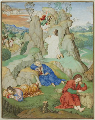 Volledige Pagina Miniatuur: De Agonie in de Tuin door probably by Timoteo Viti
