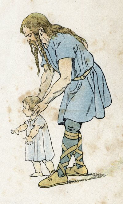 Een Galliër met zijn kind. in "Frankrijk, zijn verhaal verteld door G. Montorgueil, geïllustreerd door Job" 1896. Privécollectie. door pseudonym for Onfray de Breville Jacques Job