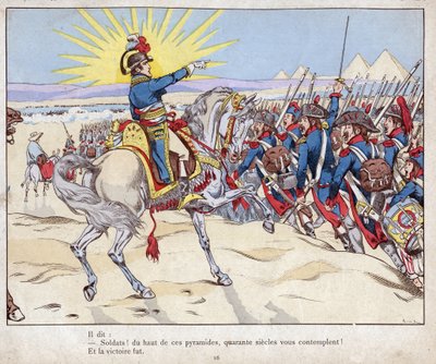 Campagne van Egypte: Napoleon leidt zijn troepen naar de Slag bij de Piramides, 21 juli door pseudonym for Onfray de Breville Jacques Job