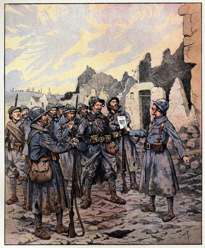 Moed! We zullen ze krijgen! Generaal Philippe Pétain (1856-1951) op 27 februari door pseudonym for Onfray de Breville Jacques Job