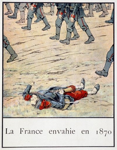 Frankrijk binnengevallen in 1870 (een soldaat dood op het slagveld) - in "Petite histoire de France" door Jacques Bainville, ed. Mane door pseudonym for Onfray de Breville Jacques Job