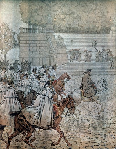 Duitse campagne in 1813: Napoleon I Bonaparte (1769-1821) en zijn Generale Staf keerden terug naar Dresden na het winnen van de slag op 26 en 27 augustus. In 