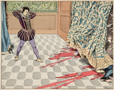 Illustratie uit het boek Le bon roy Henri, geïllustreerd door Jacques Marie Gaston Onfray de Breville, genaamd JOB (1858-1931): Op de dag van Sint Barthelemy, worden zijn twee vrienden, Segur en La Rochefoucauld, voor zijn ogen vermoord - Privécollectie door pseudonym for Onfray de Breville Jacques Job