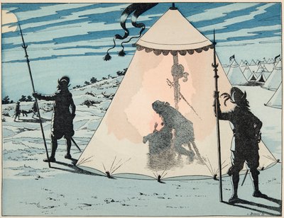 Illustratie uit het boek Le bon roy Henri, geïllustreerd door Jacques Marie Gaston Onfray de Breville, genaamd JOB (1858-1931): Hendrik IV na zijn overwinning in de Slag bij Arques (1589) - Privécollectie door pseudonym for Onfray de Breville Jacques Job