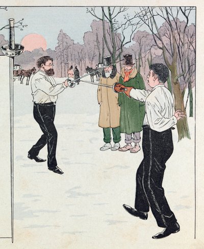 Illustratie uit het boek Les epees de France: Een duel in 1894 door pseudonym for Onfray de Breville Jacques Job