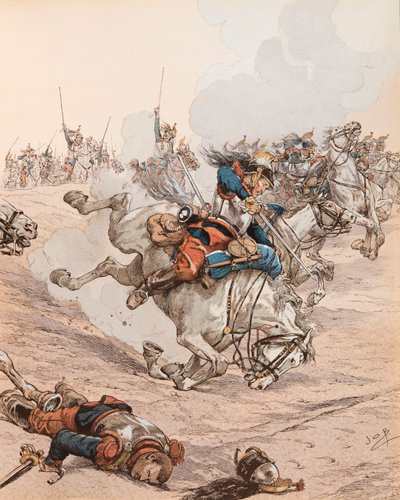 Aanval van de slagschepen bij de Slag van Reichshoffen (of Frœschwiller Woerth) in 1870, Privécollectie door pseudonym for Onfray de Breville Jacques Job