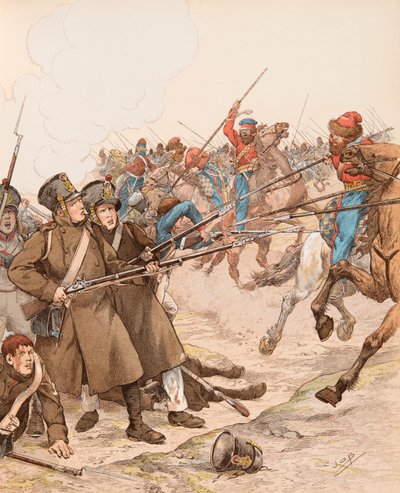 Jacques Marie Gaston Onfroy de Breville, bekend als JOB (1858-1931) - Franse militairen tijdens de Napoleontische campagnes bijgenaamd Marie Louise in 1815 vechtend tegen de Kozakken, Privécollectie door pseudonym for Onfray de Breville Jacques Job