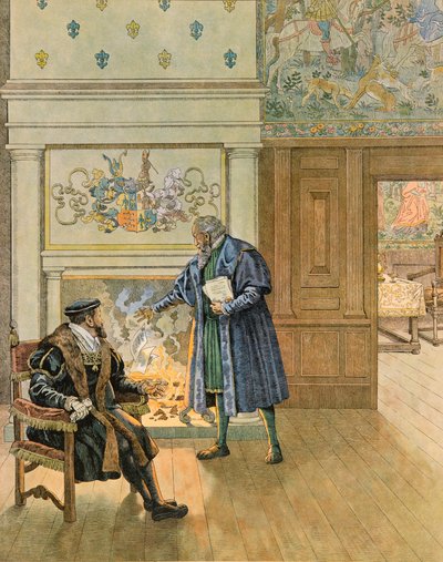 Jacques Marie Gaston Onfroy de Breville, bekend als JOB (1858-1931) - Geschiedenis van België: Keizer Karel V (1500 - 1558) bezoekt de grote kooplieden en financiers van de stad Antwerpen, Privécollectie door pseudonym for Onfray de Breville Jacques Job
