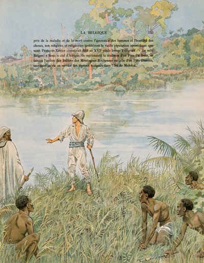 Geschiedenis van België: Sergeant Henri de Bruyne en Luitenant Joseph Lippens aan de oevers van La Lomami in Congo in 1889 door pseudonym for Onfray de Breville Jacques Job