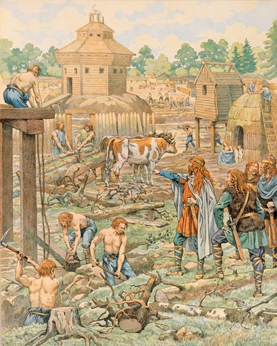Geschiedenis van België: Clodion le Chevelu (rond 390-rond 450), koning van de Franken, vestigde zijn hoofdstad in Doornik (Tournay), Privécollectie door pseudonym for Onfray de Breville Jacques Job