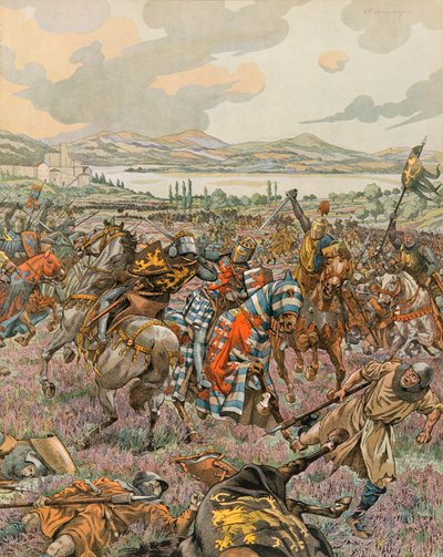 Geschiedenis van België: Jan I Hertog van Brabant zegevierend in de Slag bij Woeringen in 1288 tijdens de Limburgse Successieoorlog en geeft Brabant autonomie aan Duitsland, Privécollectie door pseudonym for Onfray de Breville Jacques Job