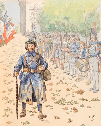 Le triumphe du poilu (allegorie van het Franse leger dat hulde brengt aan de harige) door pseudonym for Onfray de Breville Jacques Job