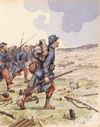 Les poilus tijdens de Slag aan de Marne tijdens de Eerste Wereldoorlog, Privécollectie door pseudonym for Onfray de Breville Jacques Job