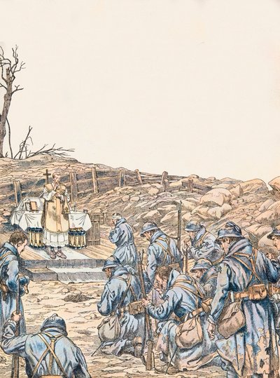 Mis gehouden in een loopgraaf tijdens de Eerste Wereldoorlog, Privécollectie door pseudonym for Onfray de Breville Jacques Job