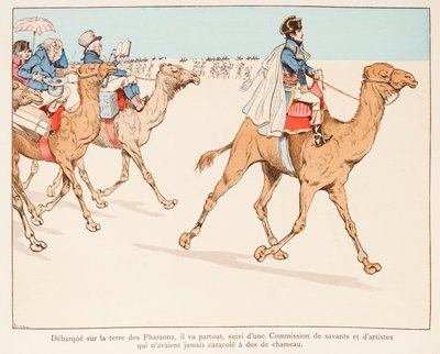 Jacques Marie Gaston Onfroy de Breville, bekend als JOB (1858-1931) - Napoleon Bonaparte op expeditie naar Egypte met het leger en wetenschappers in 1798, Privécollectie door pseudonym for Onfray de Breville Jacques Job