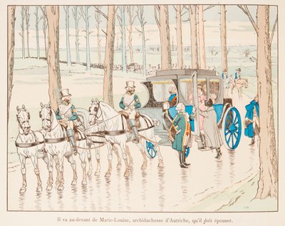 Jacques Marie Gaston Onfroy de Breville, bekend als JOB (1858-1931) - Napoleon Bonaparte gaat naar het front van Marie Louise van Oostenrijk voor haar huwelijk in 1810, Privécollectie door pseudonym for Onfray de Breville Jacques Job