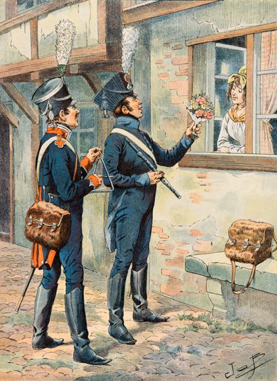 Outfit van Franse troepen in alle tijden: Muzikanten van lichte infanterie onder het Eerste Keizerrijk, Privécollectie door pseudonym for Onfray de Breville Jacques Job
