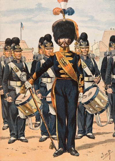 Outfit van Franse troepen te allen tijde: Tambour-majoor van de Vlootbemanningen (1837) door pseudonym for Onfray de Breville Jacques Job