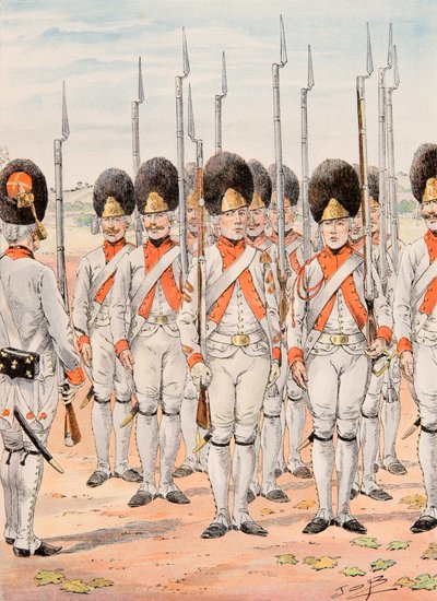 Outfit van de Franse troepen door de tijden heen: Grenadiers van het Regiment van Orleans Infanterie (1765 - 1775), Privécollectie door pseudonym for Onfray de Breville Jacques Job