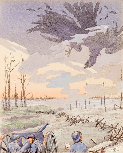 De 75 kanon (allegorie van het 75 kanon dat de Duitse adelaar beschiet tijdens de Eerste Wereldoorlog), Privécollectie door pseudonym for Onfray de Breville Jacques Job
