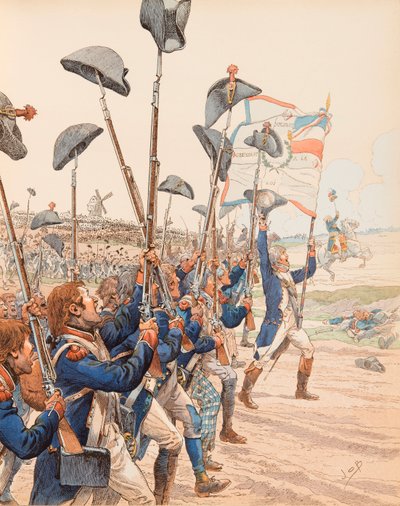 De Slag bij Valmy in 1792 tijdens de Franse Revolutieoorlogen, Privécollectie door pseudonym for Onfray de Breville Jacques Job