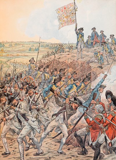 De Fransen tijdens de Slag bij Yorktown in oktober 1781 tijdens de Onafhankelijkheidsoorlog door pseudonym for Onfray de Breville Jacques Job