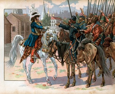 Joachim Murat (1767-1815) in Moskou biedt een horloge aan de Russen aan. Gravure door Jacques Marie Gaston Onfray de Breville, genaamd Job (1858-1931) door pseudonym for Onfray de Breville Jacques Job