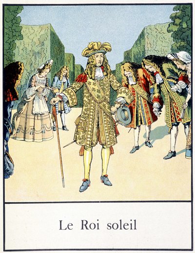 De Zonnekoning (Lodewijk XIV in de tuinen van Versailles omringd door zijn hof) - in 