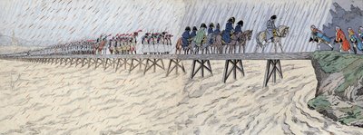 Napoleon I Bonaparte (1769-1821) en zijn leger staken de Rijn over op 1 oktober 1805 - Napoleon steekt de Rijn over bij Kehl door pseudonym for Onfray de Breville Jacques Job