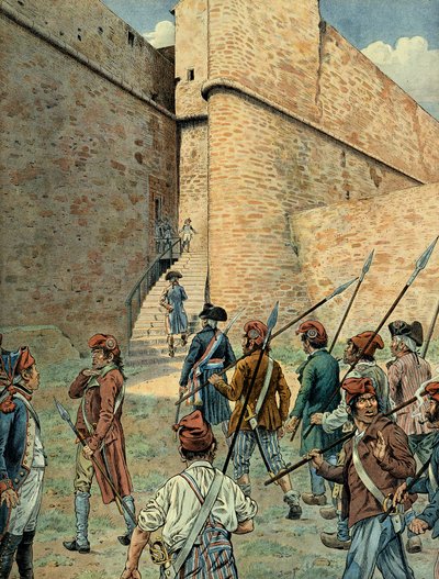 Napoleon I Bonaparte (1769-1821) verkend bij het fortplein van Antibes op 10 augustus door pseudonym for Onfray de Breville Jacques Job