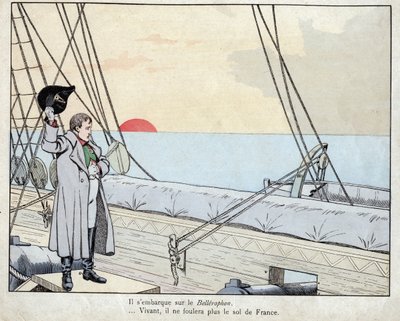Napoleon aan boord van HMS Bellerophon 1815 - lithografie door Job (Jacques Onfroy de Bréville) uit Le Grand Napoléon des Petites Enfants 1893 door pseudonym for Onfray de Breville Jacques Job