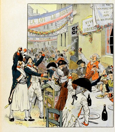 Revolutionair banket na de inname van de Bastille - Illustratie door Job (Jacques Marie Gaston Onfray en Breville) (Jacques-Marie) (1858-1931) voor het boek 