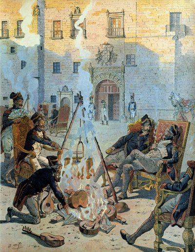 Spaanse Oorlog (1808-1813): Het Franse leger van Napoleon I Bonaparte (1769-1821) in Spanje geniet van een goede tijd. In 