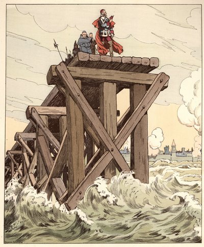 De mist is zeer groot over Frankrijk maar de zon zal ze verdrijven, woorden van Armand Jean du Plessis, kardinaal van Richelieu (1585-1642) met in de hand een Quinte-Curce op de dam gebouwd voor het beleg van La Rochelle in 1628. Illustratie van Job (Jacqu door pseudonym for Onfray de Breville Jacques Job