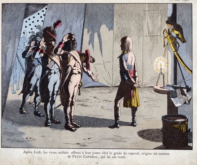De oude soldaten van het Italiaanse leger benoemen Bonaparte tot korporaal na de Slag bij Lodi door pseudonym for Onfray de Breville Jacques Job