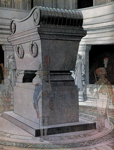 Het graf van keizer Napoleon I Bonaparte (1769-1821) bij de Invalides met spookwachten. In 