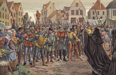 Maria, Hertogin van Bourgondië, smeekt het volk van Gent om het leven van twee van haar vaders raadslieden die in correspondentie waren met koning Lodewijk XI van Frankrijk door pseudonym for Onfray de Breville Job
