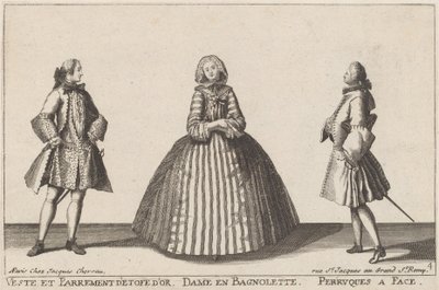 Veste en Parrement van Gouden Stof/Dame in Bagnolette/Pruiken met Gezicht door published by Jacques Chéreau