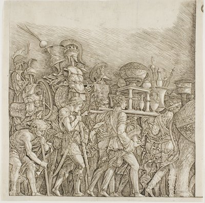 Triomf van Caesar: Soldaten Dragen Trofeeën door school of Andrea Mantegna