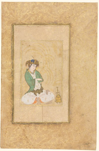 Jongere zittend bij een wilg; Enkelbladige illustratie door style of Muhammad Yusuf
