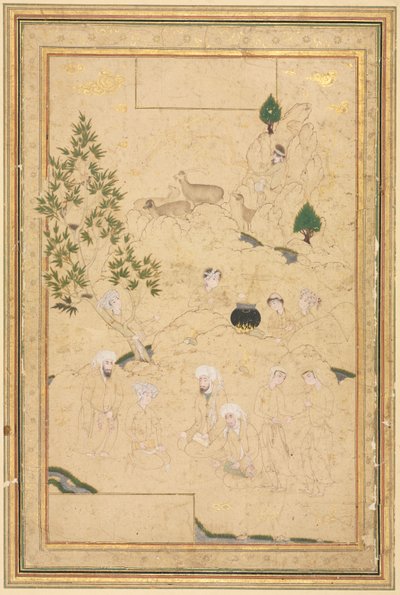 Picknick in de bergen; Enkele pagina illustratie door style of Muhammadi