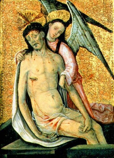 De Dode Christus Ondersteund door een Engel door the Elder Rodrigo de Osona