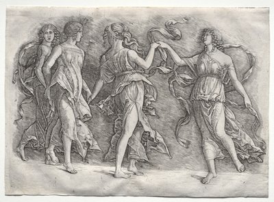 Vier Dansende Muzen, ca. 1497 door the so called Premier Engraver