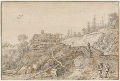 Heuvelachtig Landschap met Hut Naast een Stroom, 1627 door van de Velde Esaias