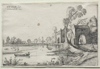 Landschap met een Rivier en een Poortgebouw door van de Velde Esaias