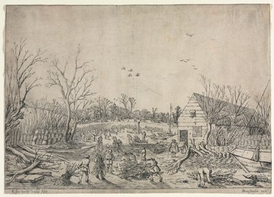 De Grote Overstroming van 10 januari 1624 of Reparatie van de Gebroken Dijk aan de Rivier Lek bij Vianen, 1624 door van de Velde Esaias