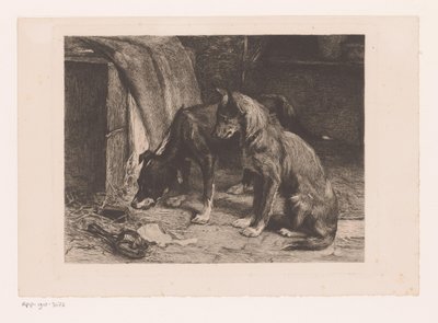 Twee honden bij een rattenval door van den Eyken (attributed to)