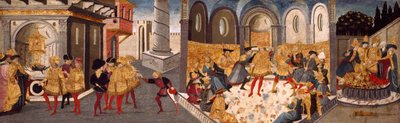 De moord en begrafenis van Julius Caesar, 1455-1460 door workshop of Apollonio di Giovanni