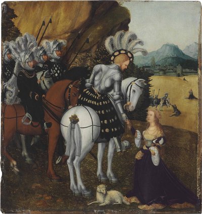 Keizer Maximiliaan I als Sint Joris door workshop of Lucas Cranach the Elder