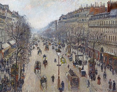 Boulevard Montmartre, ochtend, bewolkt weer door Camille Jacob Pissarro